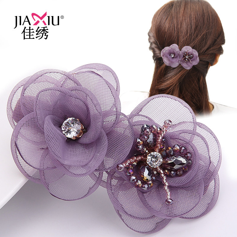 韩国版气质水钻花朵发夹成人顶夹盘发马尾夹子头花发卡头饰发饰品