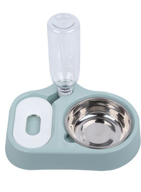 新款宠物猫碗双碗不锈钢小型狗碗自动喂食饮水一体吃饭碗粉灰蓝色