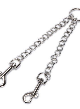 镀铬合金遛中大型犬双头牵引绳一拖二狗狗项圈铁链条栓狗延长线