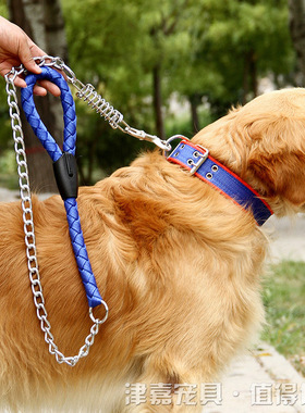 狗狗牵引链条金属铁链防咬弹簧防爆冲金毛拉布拉多牵引绳中大型犬