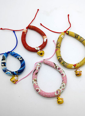 手工编织宠物和风猫咪项圈柔软招财猫铃铛装饰脖圈红绳调节大小