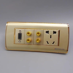 金色118型面板VGA直头直插2组4孔音箱线5.1环绕音频五孔墙壁插座