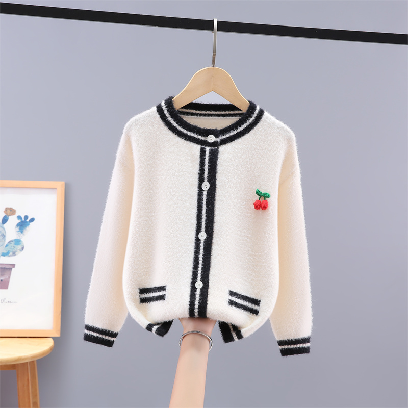 秋冬新款女童开衫水貂绒毛衣外套