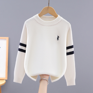 男童毛衣2025秋冬款加绒加厚儿童针织衫线衣中大童男孩白色打底衫