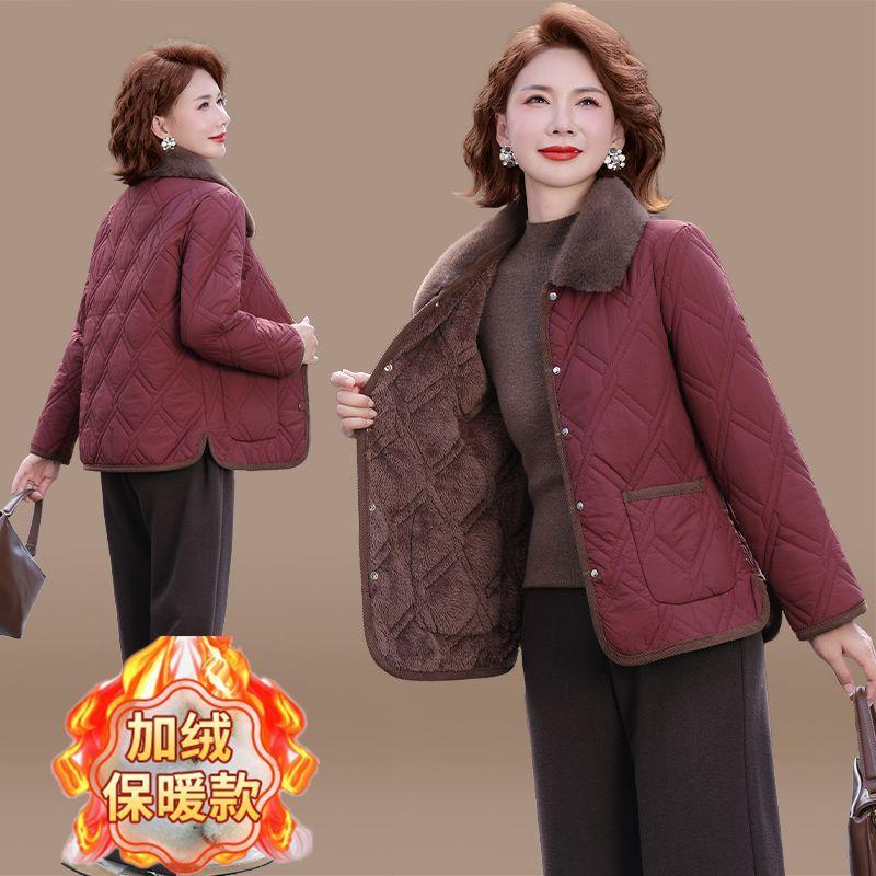 妈洋气毛领棉衣短款服加绒