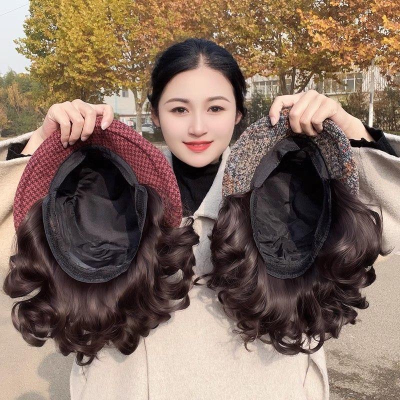 帽子假发一体秋冬款蝴蝶结