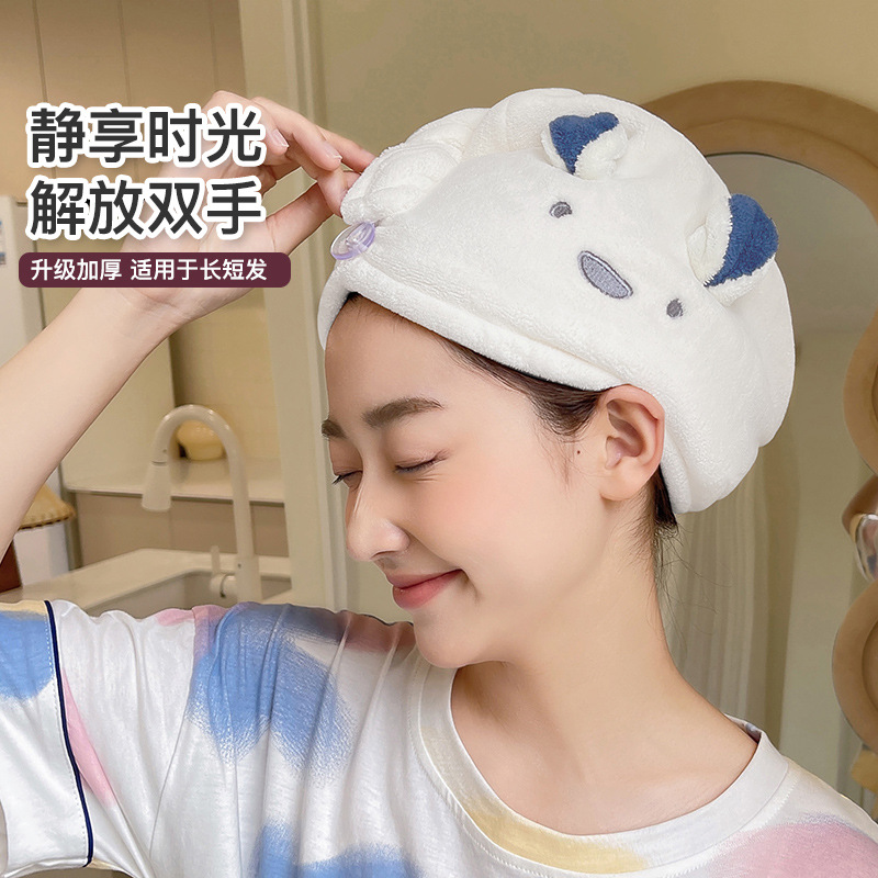 日韩卡通可爱兔耳朵干发帽女士洗头后加厚珊瑚绒吸水浴帽
