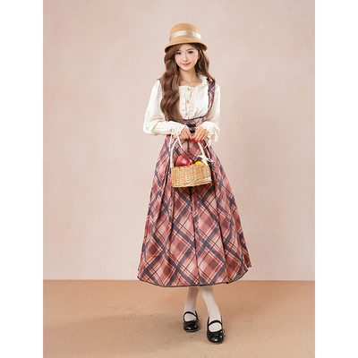 经典瞎裁背带裙+英伦风束袖衬衫两件套2025秋冬复古优雅cla系套装