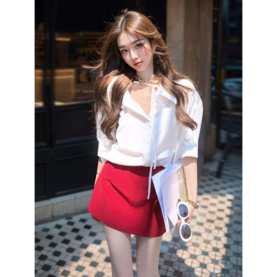 【Ancora秀场衬衫】2025年轻奢感白衬衫春夏季新款短半裙两件套装