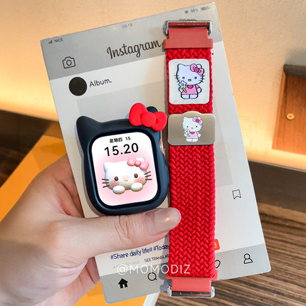 2025春夏季新款卡通可爱风凯蒂猫硅胶保护壳适用华为FIT4智能手表印花尼龙编织表带fit3保护套三丽鸥Kitty