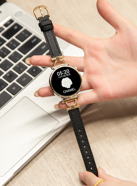 2025春季新款高级感小香风手链适用于华为gt5智能手表女士真皮荔枝纹D字扣表带网红同款柔软皮质精工腕带