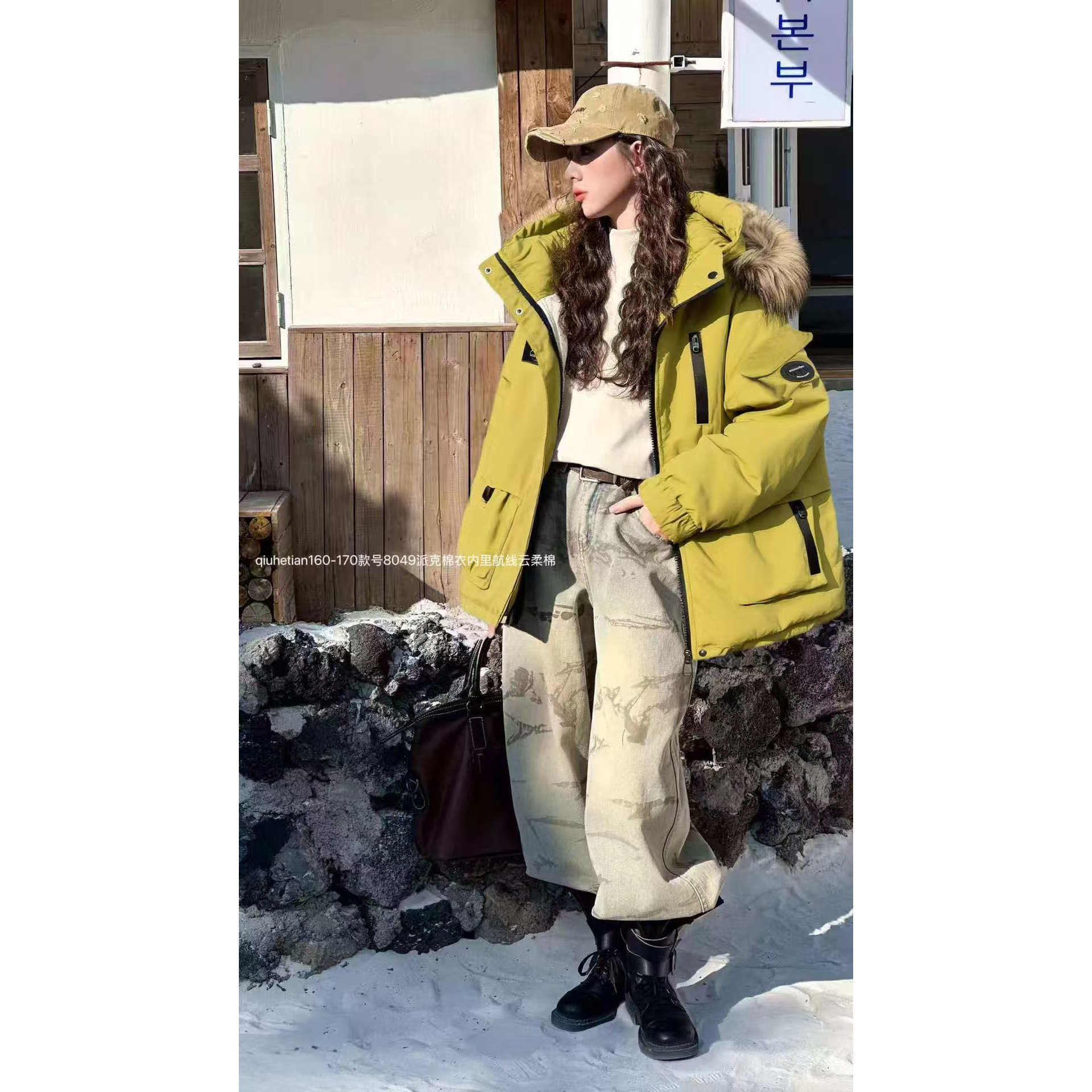 大毛领派克服棉服2025新款中大童加绒加厚棉衣