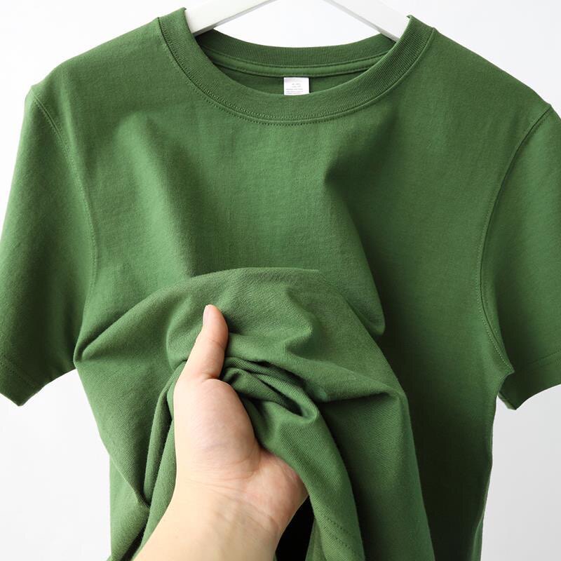 超显白の牛油果绿！300g重磅品质纯棉圆领短袖T恤女宽松纯色tee夏