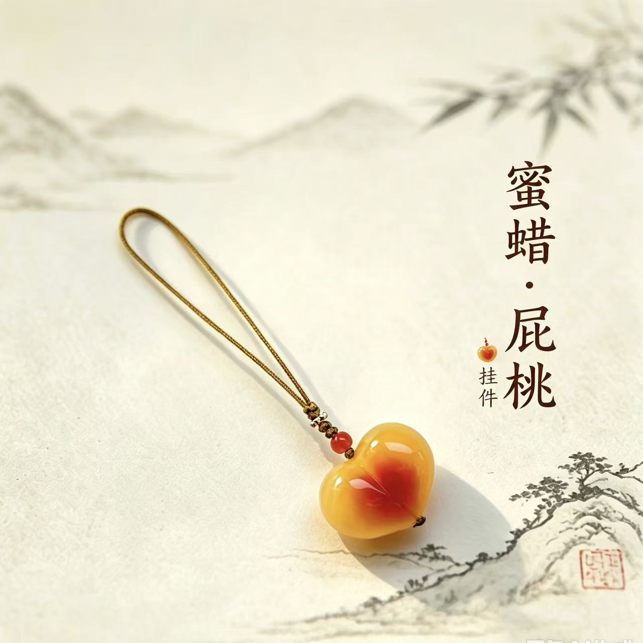 延禧蜜蜡琥珀屁桃心形吊坠手机挂件钥匙挂坠包饰品百搭小众可爱