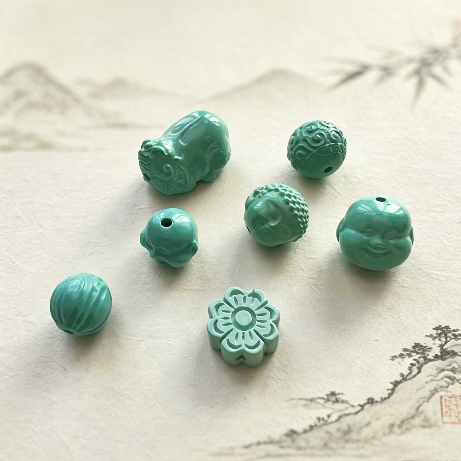原矿高瓷蓝绿松石文玩