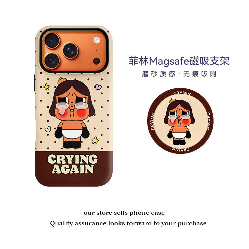 卡通黑发哭娃适用iphone手机壳17Air/16promax磁吸菲林二合一适用于16/15女款可爱哭娃14ins风17哭泣的小女生