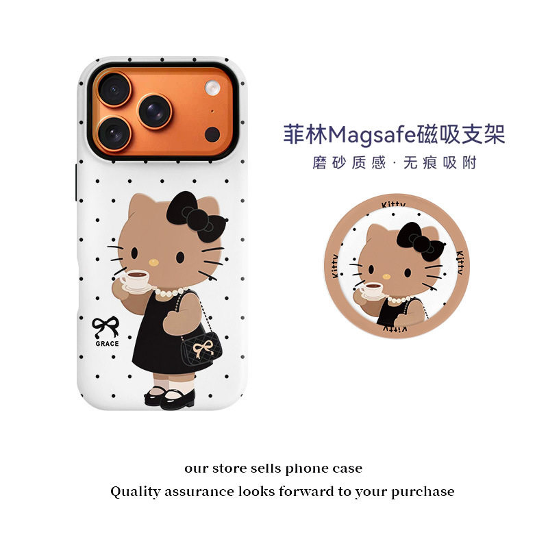 波点咖啡kt磁吸菲林二合一适用于苹果手机壳17网红16plus新款全包卡通风HelloKitty潮流款17promax磁吸支架壳