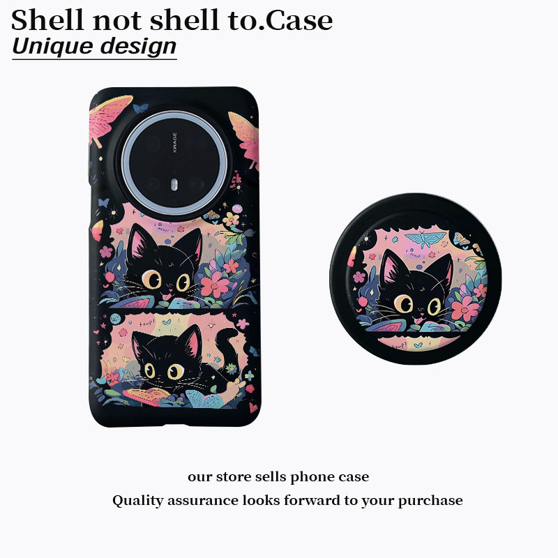 黑色精灵猫磁吸菲林二合一适用小米17华为oppo手机壳vivox300pro可爱少女心16高级创意保护套15全包彩虹猫咪