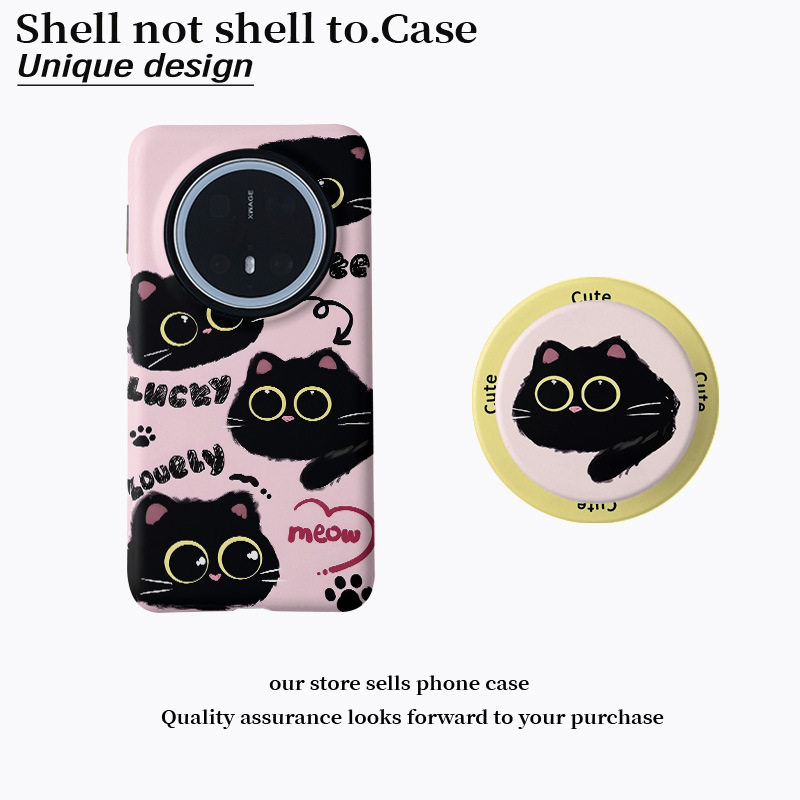满屏大眼黑猫磁吸菲林二合一适用华为p70p小米17/vivo/oppo个性质感手机壳17promax粉色卡通猫咪手机保护套15