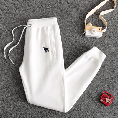 韩国纯棉春秋运动裤女宽松束脚灰色长裤抽绳白色卫裤加绒显瘦裤子