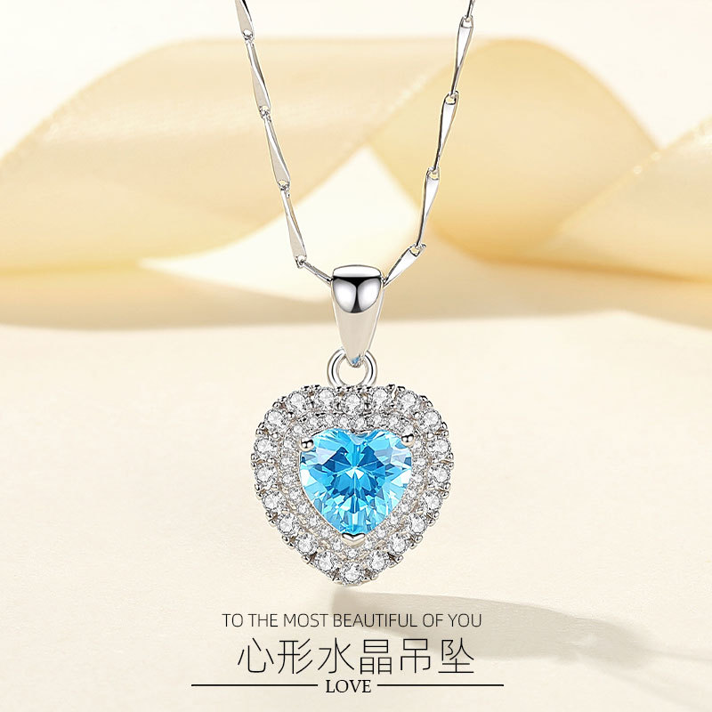 s925纯银项链女锁骨网红潮海洋之心海兰吊坠首饰情人节礼物送女友