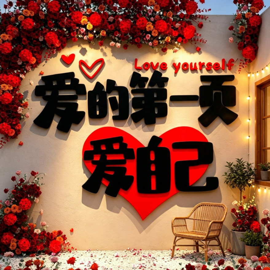 户室外玫瑰花民宿小院墙面装饰贴纸造景网红打卡背景墙拍照区布置图片