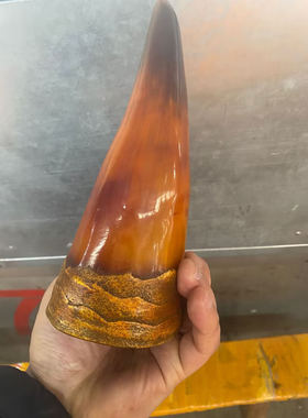 皮毛犀高端原角黄角摆件竹丝纹鱼子纹清晰可见收藏牛角送礼非犀