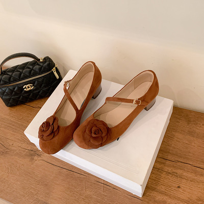 新中式绒面方头浅口单鞋女