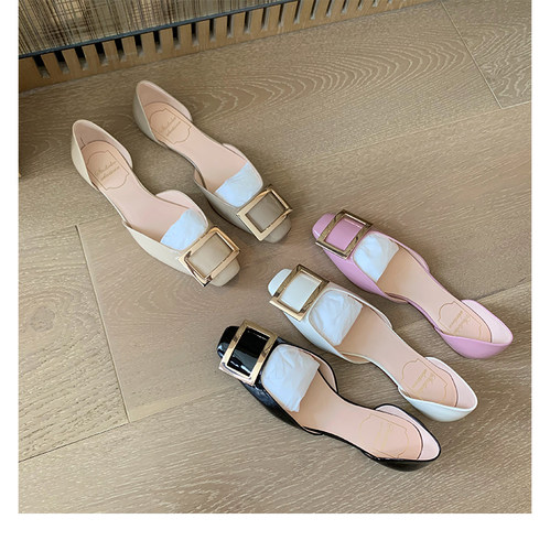 单鞋浅口中空方扣凉鞋女