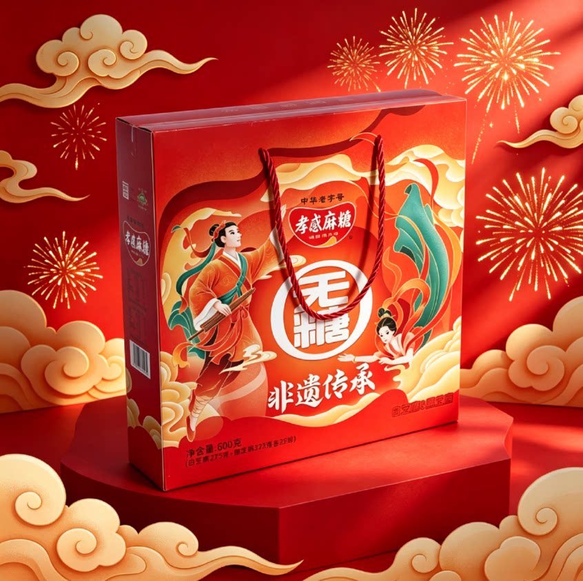 孝感牌麻糖600克无糖麻糖黑白芝麻口味非遗礼盒中华老字号特产