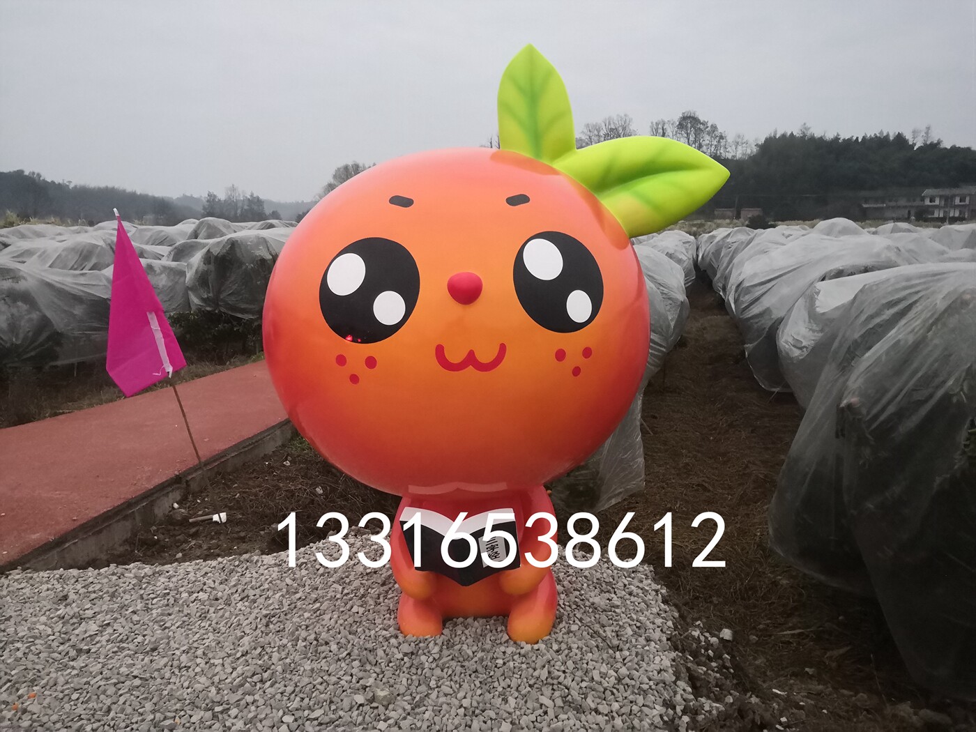 四川脐橙产业基地玻璃钢橘子卡通娃娃雕塑定制彩绘桔子吉祥物公仔