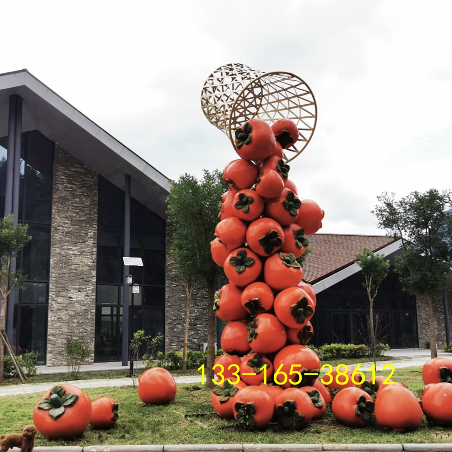 巨型柿子造型雕塑定制园林装饰品仿真水果橘子水蜜桃樱桃模型雕像