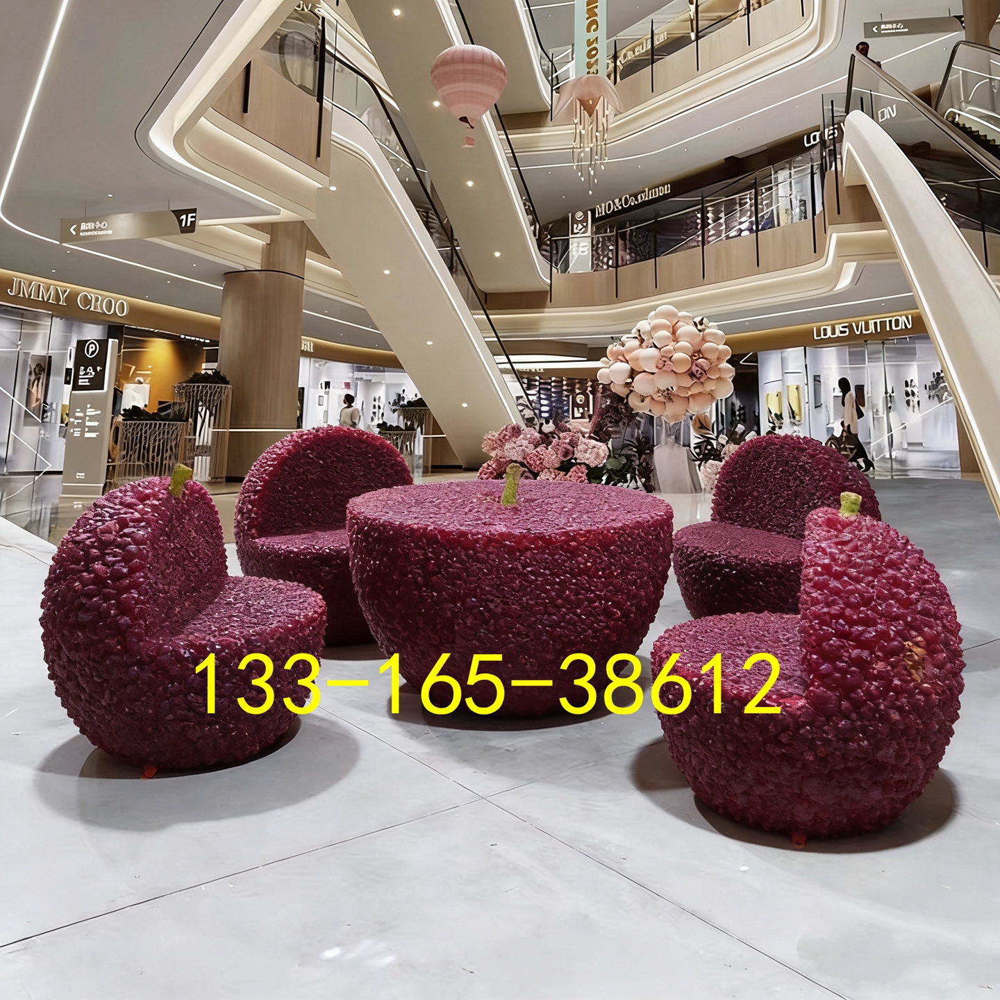 公共场所装饰品杨梅休闲椅雕像定制水果园水蜜桃桌椅落地摆件橙子