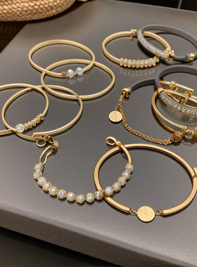 真金电镀锆石字母手链冷淡风个性ins超闪蛇形手镯潮流金属手饰女