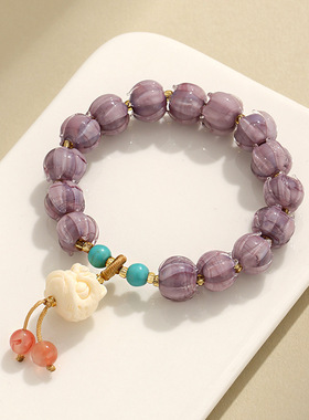 尚锌新品暮山紫醒狮琉璃莲花菩提手链女百搭高级感南红手串