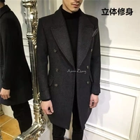Mùa thu và mùa đông cổ áo bằng phẳng áo hai dây áo len nam dài phần thanh niên Anh Slim áo gió thủy triều - Áo len áo khoác nam trung niên