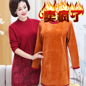 加绒加厚毛衣连衣裙40岁50加肥加大码 中老年妈妈秋冬中长款 打底衫