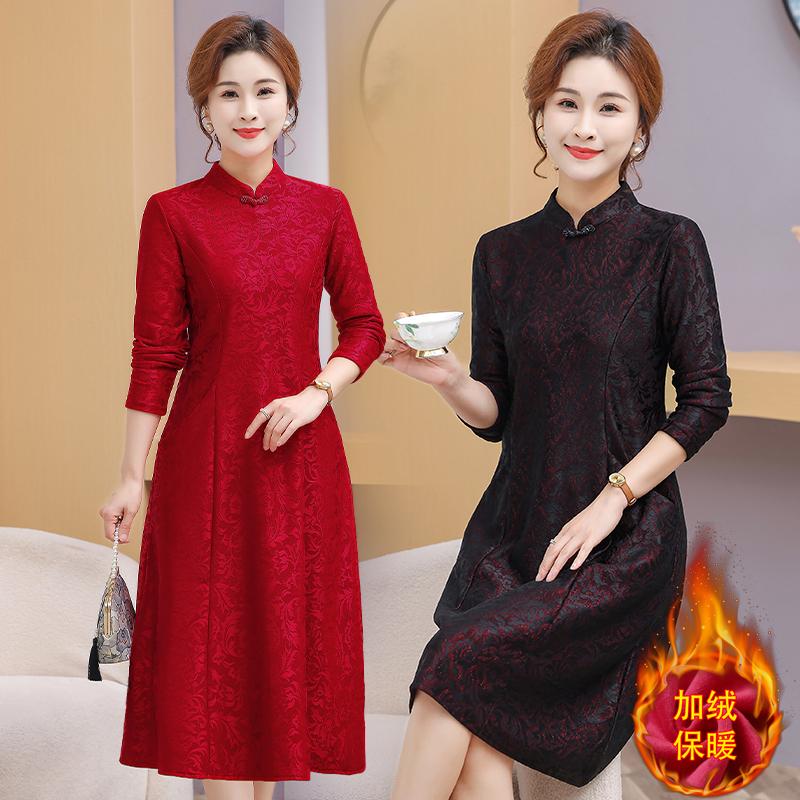 改良旗袍加绒加厚高档国风新款