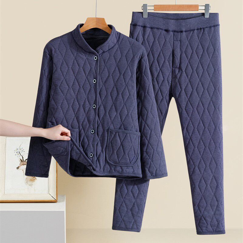 黄金蚕丝棉保暖套装加绒加厚2024中老年棉衣棉裤三层厚冬季棉袄
