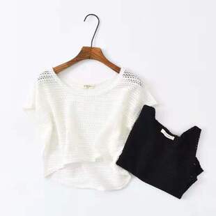 套头短袖网状上衣女镂空罩衫 短款 女防晒百搭夏季宽松外搭蕾丝衫