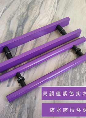 玻璃门拉手实木高端极简紫色木质门把手面包店商铺弹簧门拉手定制
