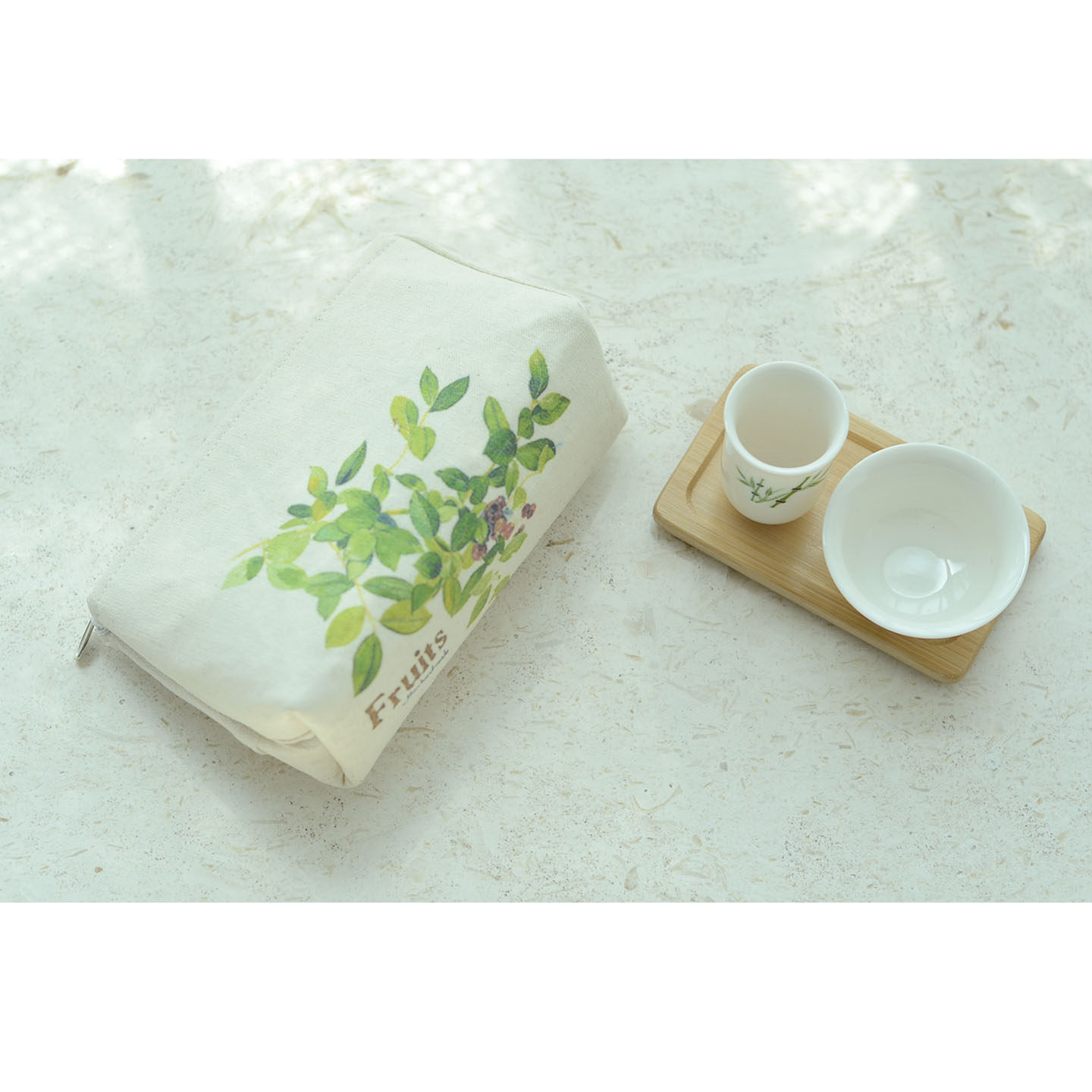 绿意盎然茶具三件套手工收纳包旅行套装闻香杯品茗杯图片