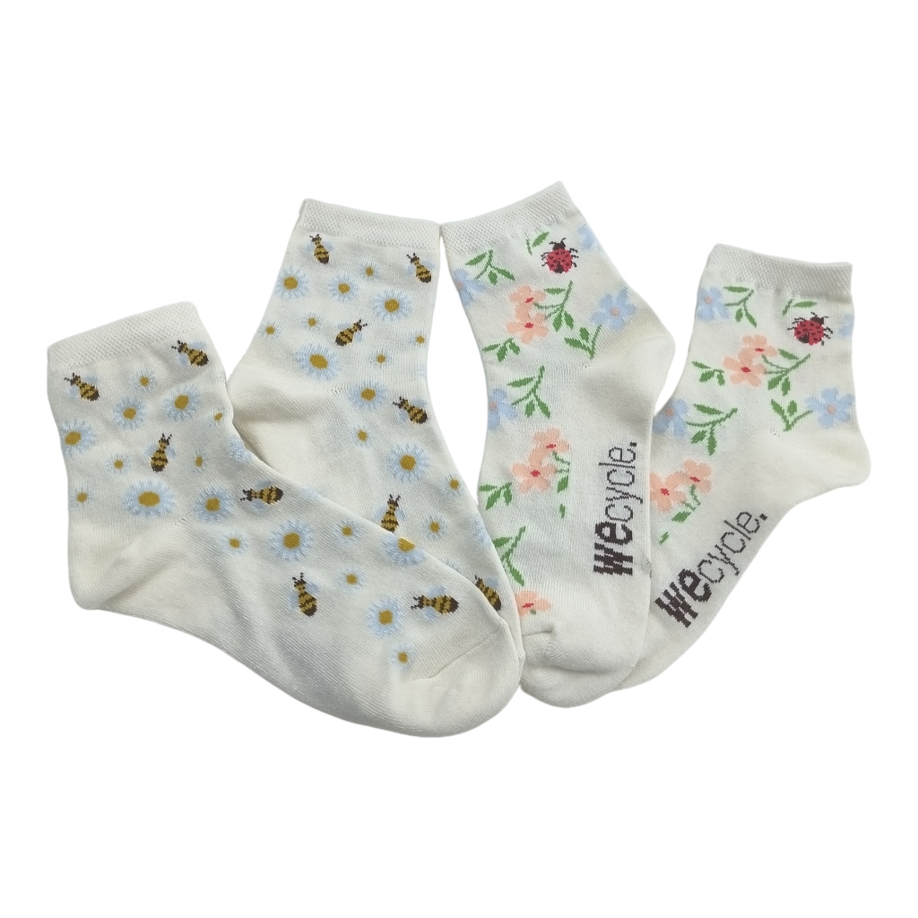 风尚足衣  夏季清新款七星瓢虫小蜜蜂图案小花朵可爱女生袜