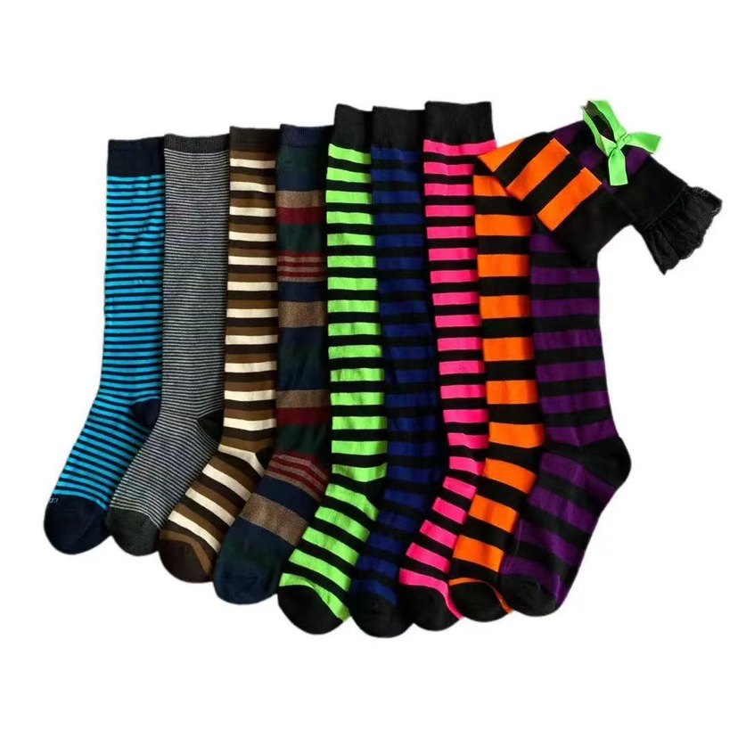 日单 长筒袜女拼色条纹个性过膝及膝款多色经典百搭蕾丝花边女士,女士内衣/男士内衣/家居服,长筒袜,淘宝优惠券,粉丝福利购,淘宝优惠卷