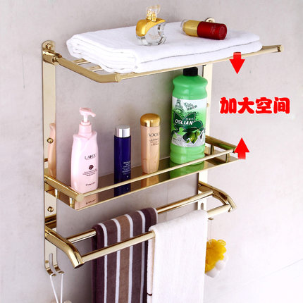 欧式金色浴室置物架毛巾架 卫生间不锈钢浴巾架洗澡间置物架壁挂