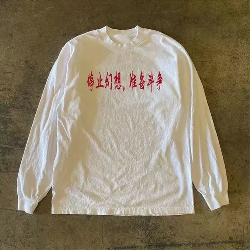 漫越美~品牌折扣美式洋气重磅纯棉长袖t恤男女宽松百搭时尚上衣潮