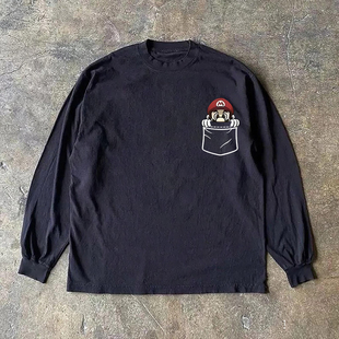 漫越美~品牌折扣日系古着重磅纯棉长袖t恤男女同款宽松百搭上衣服