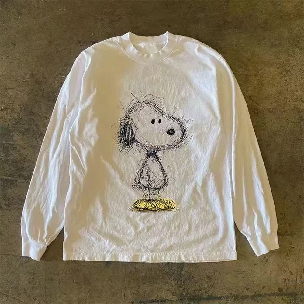 漫越美~品牌折扣美式洋气重磅纯棉长袖t恤男女宽松百搭时尚上衣潮