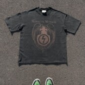 oversize纯棉做旧短袖 海外订单尾货 撤回外贸美式 t恤男女百搭上衣