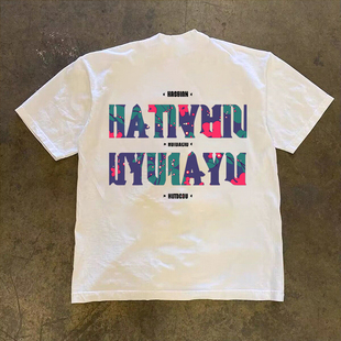 纯棉宽松上衣 t恤男女同款 海外订单尾货 撤回外贸抽象字母印花短袖